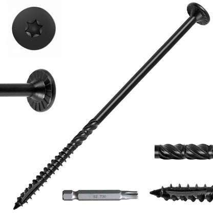 FMhotu 8 Inch Heavy-Duty Outdoor Wood Screws, Star Drive Deck Screws, Black Rust Resistant Timber Screws for Timber/Log/Landscaping Wood (#14 x 8 Black)