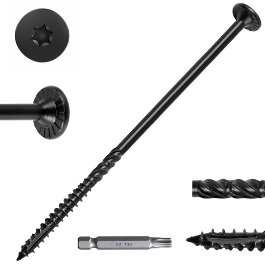 FMhotu #14 Heavy-Duty Wood Screws, Star Drive Deck Screws, Rust Resistant Timber Screws for Timber/Log/Landscaping Wood (10 Inch,Black)