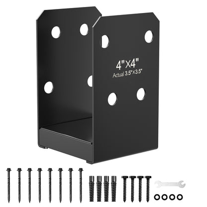 FMhotu 4x4 Stainless Steel Post Base,Internal 3.5 x 3.5 Anchor Bracket,Deck Concrete Support Anchor for Deck Railing, Fences, Mailboxes (1Pcs Black)