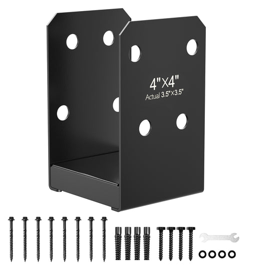 FMhotu 4x4 Stainless Steel Post Base,Internal 3.5 x 3.5 Anchor Bracket,Deck Concrete Support Anchor for Deck Railing, Fences, Mailboxes (1Pcs Black)