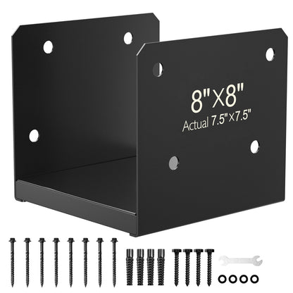 FMhotu 8x8 Stainless Steel Post Base,Internal 7.5 x 7.5 Anchor Bracket,Deck Concrete Support Anchor for Deck Railing, Fences, Mailboxes (1Pcs Black)