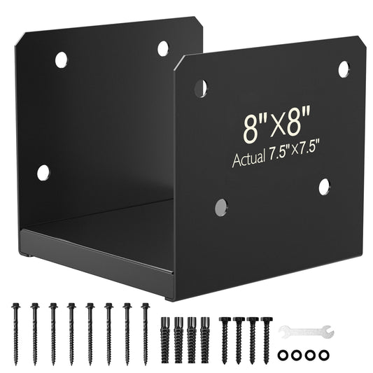 FMhotu 8x8 Stainless Steel Post Base,Internal 7.5 x 7.5 Anchor Bracket,Deck Concrete Support Anchor for Deck Railing, Fences, Mailboxes (1Pcs Black)