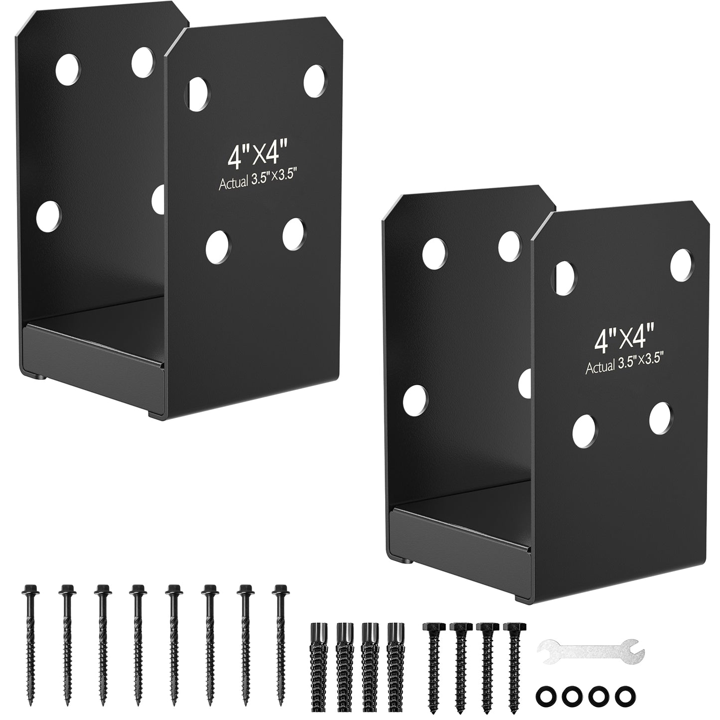FMhotu 4x4 Stainless Steel Post Base,Internal 3.5 x 3.5 Anchor Bracket,Deck Concrete Support Anchor for Deck Railing, Fences, Mailboxes(2Pcs Black)