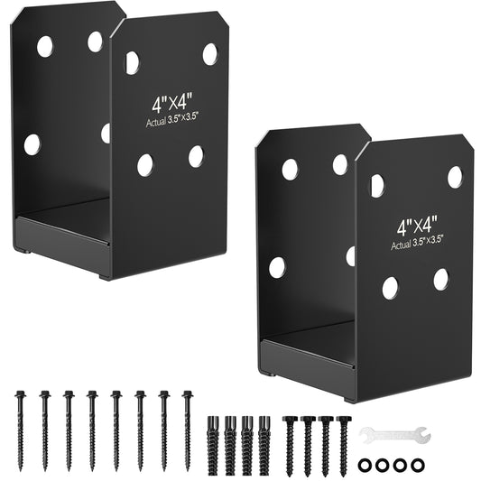FMhotu 4x4 Stainless Steel Post Base,Internal 3.5 x 3.5 Anchor Bracket,Deck Concrete Support Anchor for Deck Railing, Fences, Mailboxes(2Pcs Black)