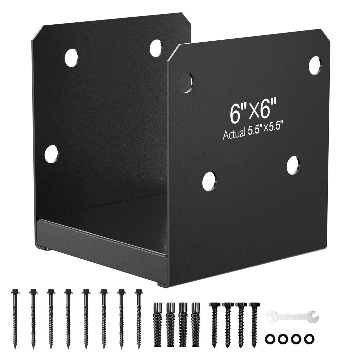 FMhotu 6x6 Stainless Steel Post Base,Internal 5.5 x 5.5 Anchor Bracket,Deck Concrete Support Anchor for Deck Railing, Fences, Mailboxes (1Pcs Black)