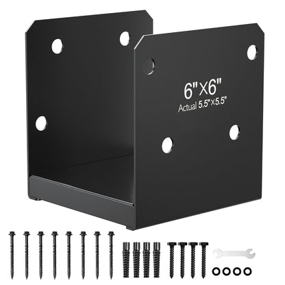 FMhotu 6x6 Stainless Steel Post Base,Internal 5.5 x 5.5 Anchor Bracket,Deck Concrete Support Anchor for Deck Railing, Fences, Mailboxes (1Pcs Black)