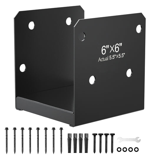 FMhotu 6x6 Stainless Steel Post Base,Internal 5.5 x 5.5 Anchor Bracket,Deck Concrete Support Anchor for Deck Railing, Fences, Mailboxes (1Pcs Black)