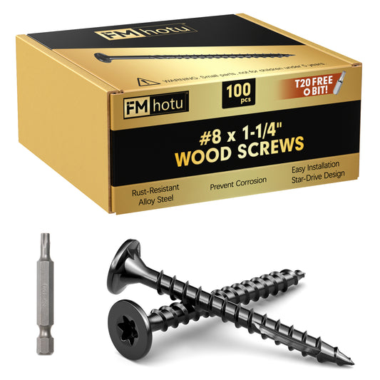 #8 x 1-1/4" Deck Screws, Star Drive Wood Screws, Rust Resistant Timber Screws for Timber/Log/Landscaping Wood, T20 Star Bit Included, Black