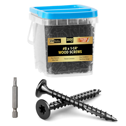 #8 x 1-1/4" Deck Screws, Star Drive Wood Screws, Rust Resistant Timber Screws for Timber/Log/Landscaping Wood, T20 Star Bit Included, Black