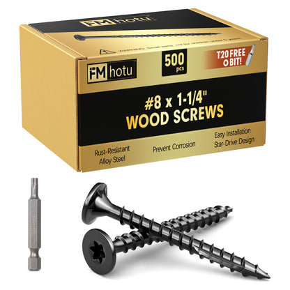 #8 x 1-1/4" Deck Screws, Star Drive Wood Screws, Rust Resistant Timber Screws for Timber/Log/Landscaping Wood, T20 Star Bit Included, Black