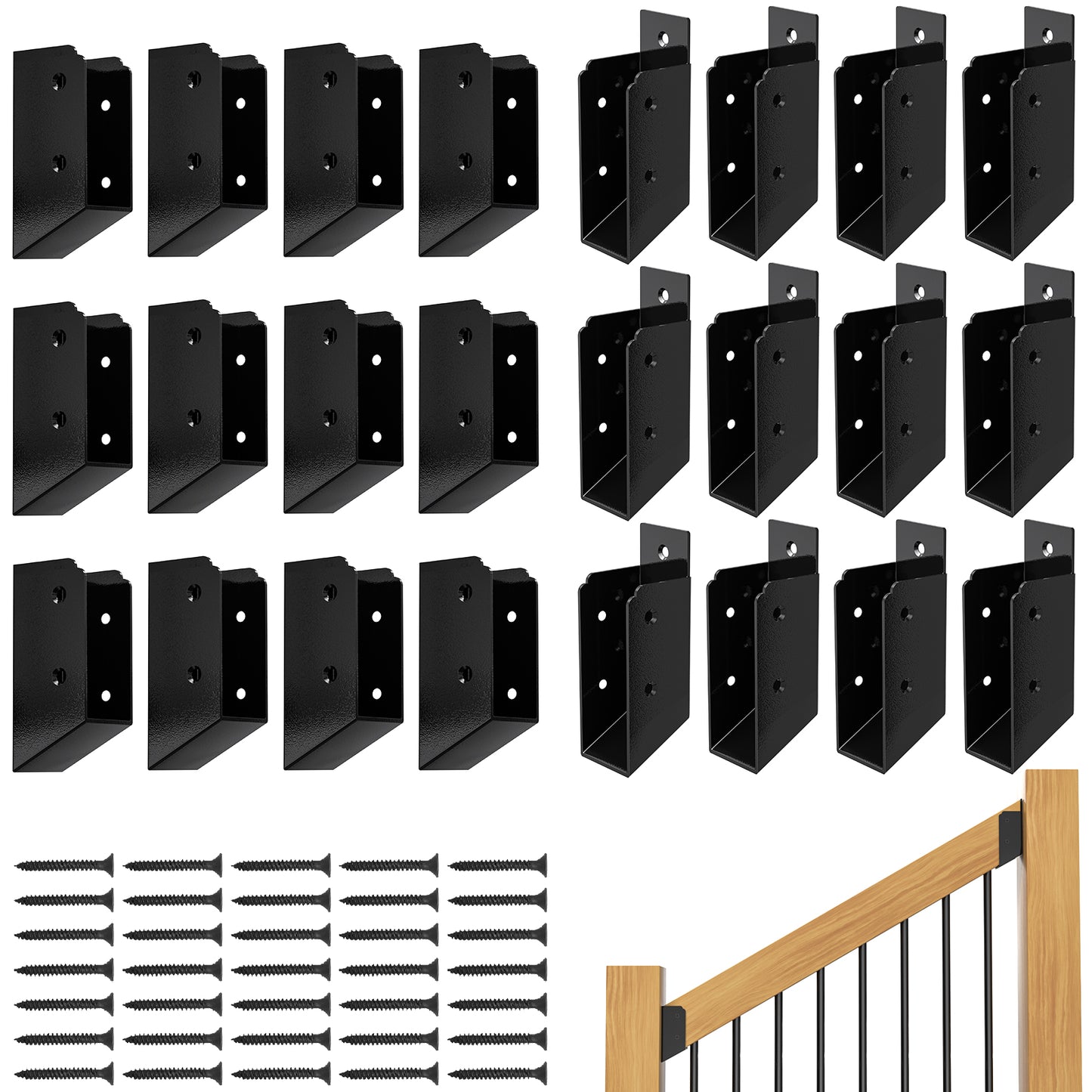 FMhotu 30° Stair Angle Stainless Steel Deck Railing Brackets Connectors for 2"x4" (Actual 1.5"x3.5") Railing Wood Post Stair Fence Railing Connectors with Coated Wood Screws