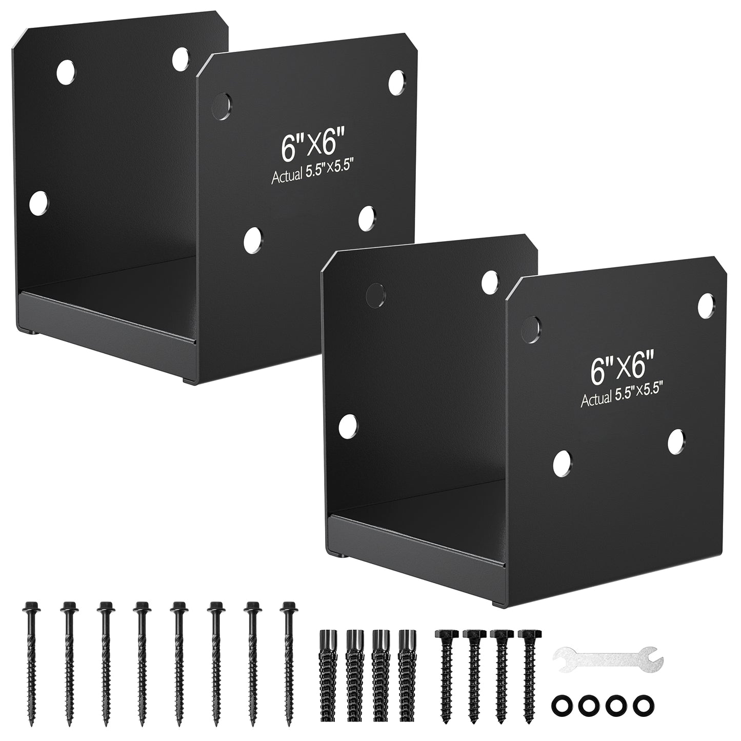 FMhotu 6x6 Stainless Steel Post Base,Internal 5.5 x 5.5 Anchor Bracket,Deck Concrete Support Anchor for Deck Railing, Fences, Mailboxes (2Pcs Black)
