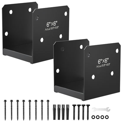 FMhotu 6x6 Stainless Steel Post Base,Internal 5.5 x 5.5 Anchor Bracket,Deck Concrete Support Anchor for Deck Railing, Fences, Mailboxes (2Pcs Black)