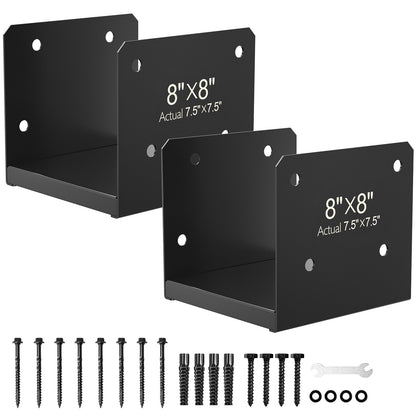 FMhotu 8x8 Stainless Steel Post Base,Internal 7.5 x 7.5 Anchor Bracket,Deck Concrete Support Anchor for Deck Railing, Fences, Mailboxes (2Pcs Black)