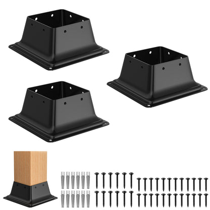 FMhotu 4x4 Post Base, Internal 3.6"x3.6" Heavy Duty Powder-Coated Steel Post Bracket Fit for Standard Wood Post Anchor, Decking Post Base for Deck Porch Handrail Railing Support with Screws