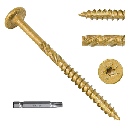4-1/2 Inch Heavy-Duty Outdoor Deck Screws, Star Drive Decking Wood Screws, Rust Resistant Timber Screws for Timber/Log/Landscaping Wood (#14 x 4-1/2 Tan)