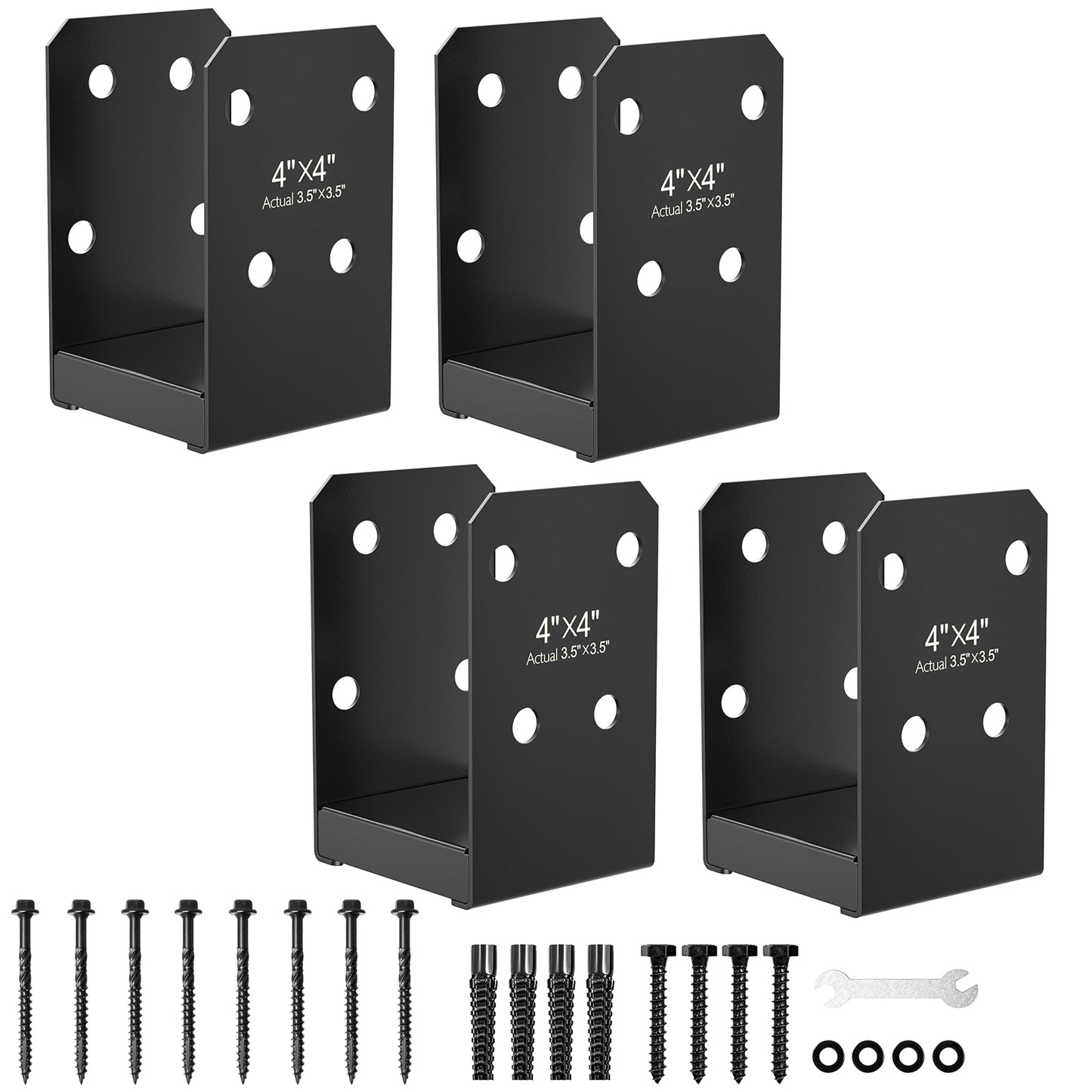 FMhotu 4x4 Stainless Steel Post Base,Internal 3.5 x 3.5 Anchor Bracket,Deck Concrete Support Anchor for Deck Railing, Fences, Mailboxes (4Pcs Black)