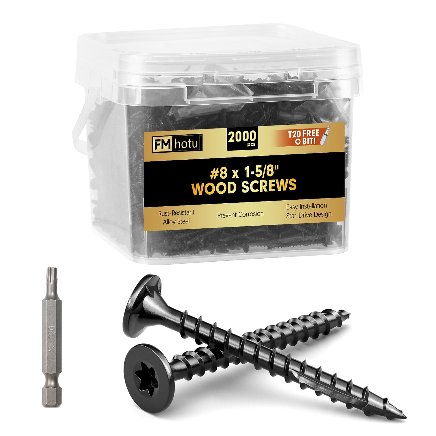 #8 x 1-5/8" Deck Screws, Star Drive Wood Screws, Rust Resistant Timber Screws for Timber/Log/Landscaping Wood, T20 Star Bit Included,Black