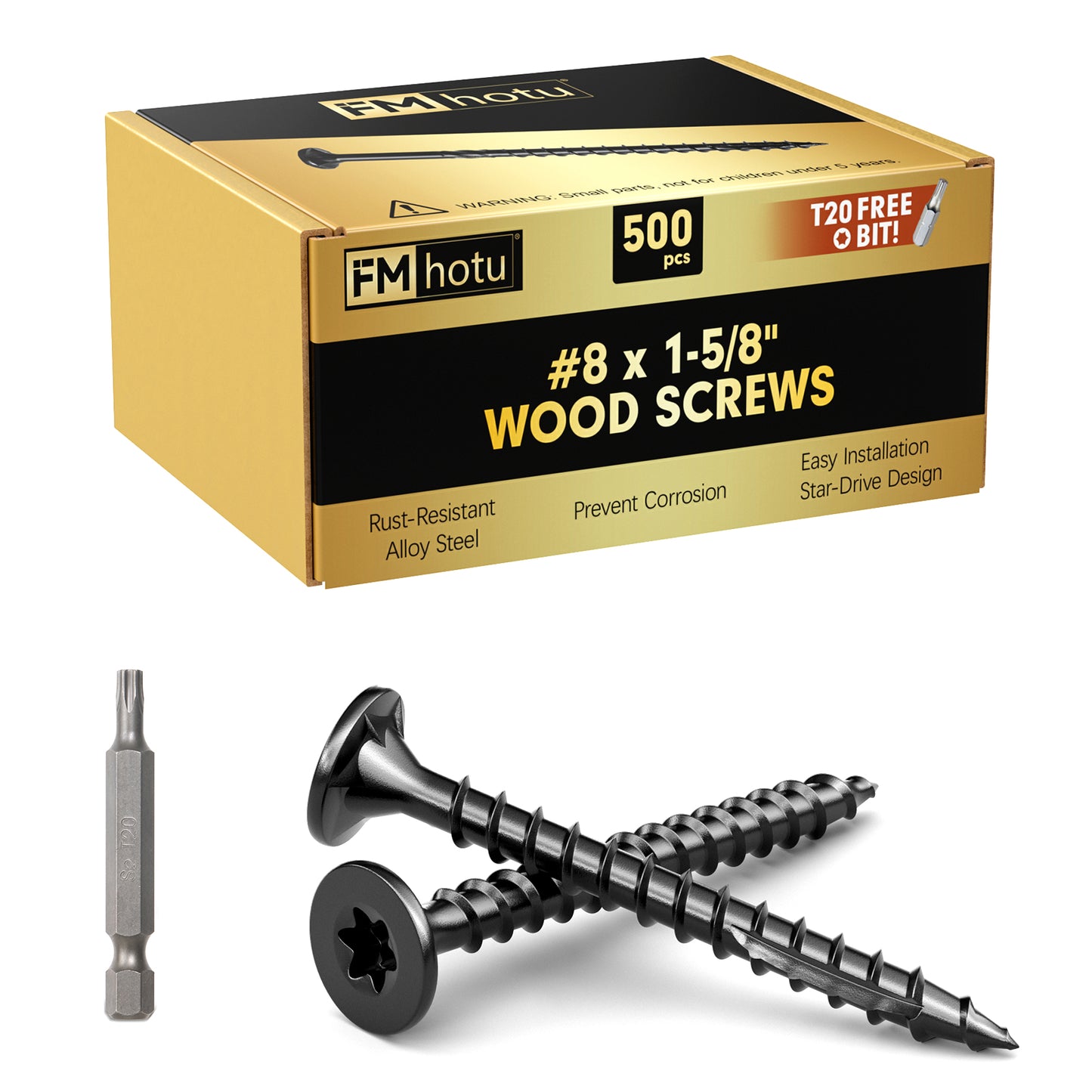 #8 x 1-5/8" Deck Screws, Star Drive Wood Screws, Rust Resistant Timber Screws for Timber/Log/Landscaping Wood, T20 Star Bit Included,Black