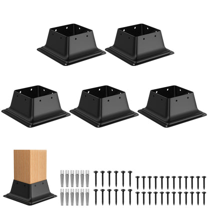 FMhotu 4x4 Post Base, Internal 3.6"x3.6" Heavy Duty Powder-Coated Steel Post Bracket Fit for Standard Wood Post Anchor, Decking Post Base for Deck Porch Handrail Railing Support with Screws