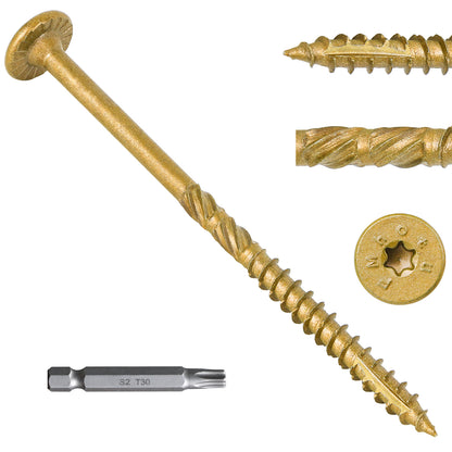 6 Inch Heavy-Duty Outdoor Deck Screws, Star Drive Decking Wood Screws, Rust Resistant Timber Screws for Timber/Log/Landscaping Wood (#14 x 6 Tan)