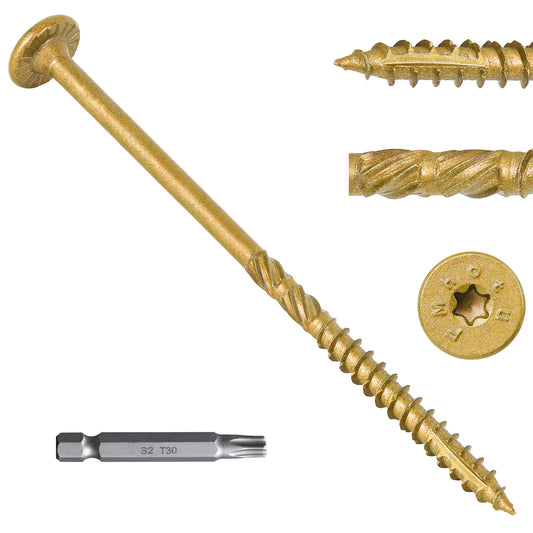 8 Inch Heavy-Duty Outdoor Deck Screws, Star Drive Decking Wood Screws, Rust Resistant Timber Screws for Timber/Log/Landscaping Wood (#14 x 8 Tan)