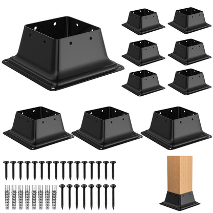 FMhotu 4x4 Post Base, Internal 3.6"x3.6" Heavy Duty Powder-Coated Steel Post Bracket Fit for Standard Wood Post Anchor, Decking Post Base for Deck Porch Handrail Railing Support with Screws