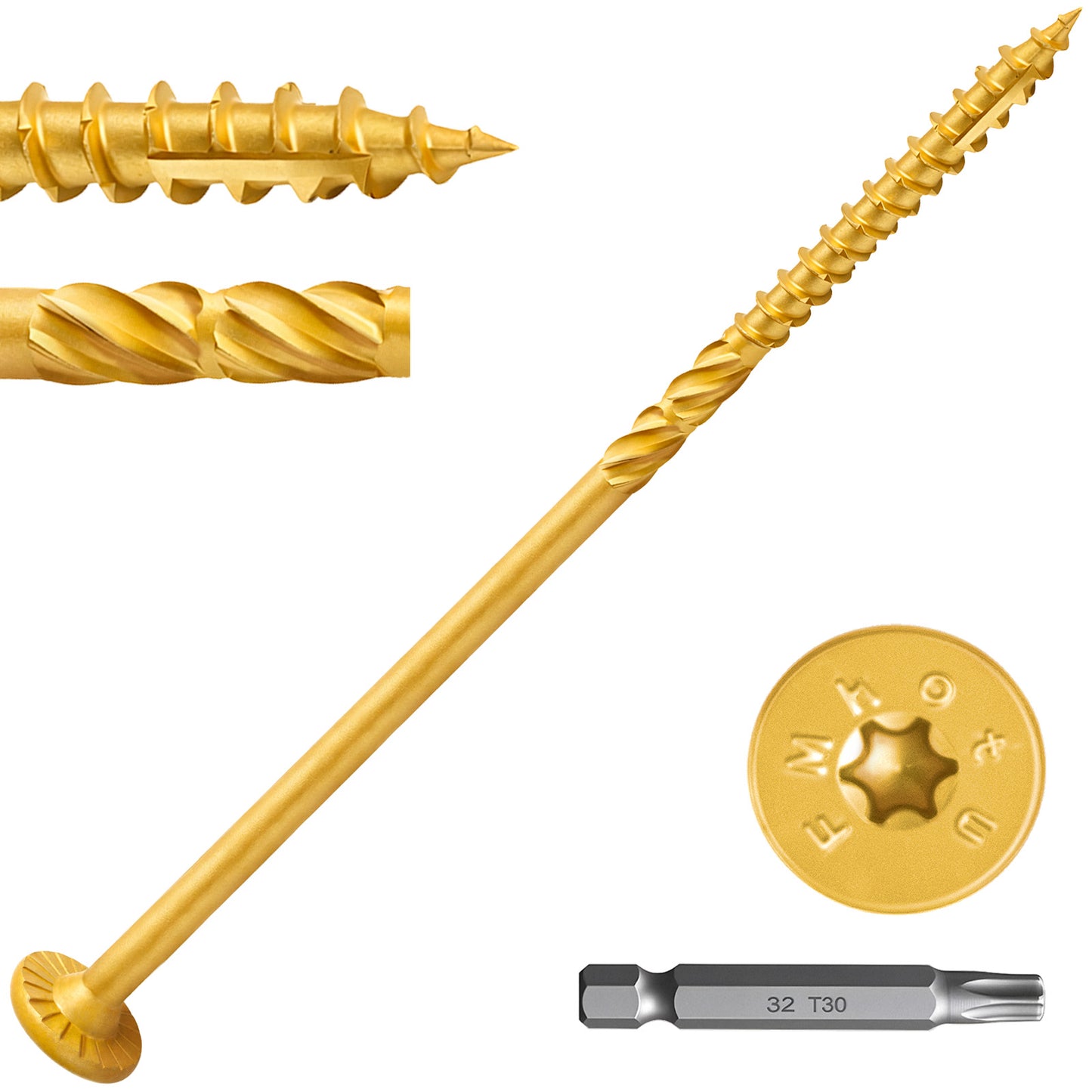 #14 x 10 Inch Wood Structural Lag Screws Star Drive Decking Wood Screws, Rust Resistant Timber Screws for Timber/Log/Landscaping (Yellow)