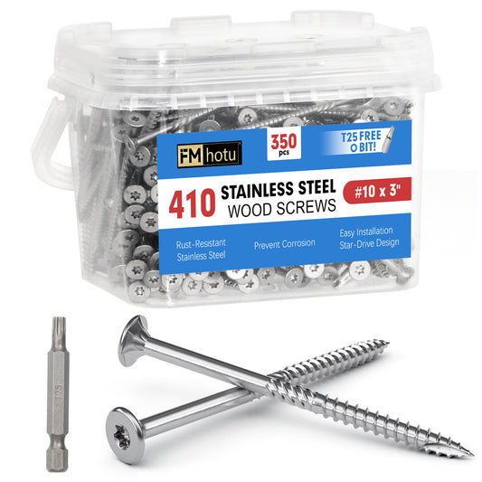 #10 x 3" Stainless Steel Deck Screws, Deck Screws T25 Star Bit, 410 Grade Stainless Steel, Rust Resistant Timber Screws for Log Landscaping Wood