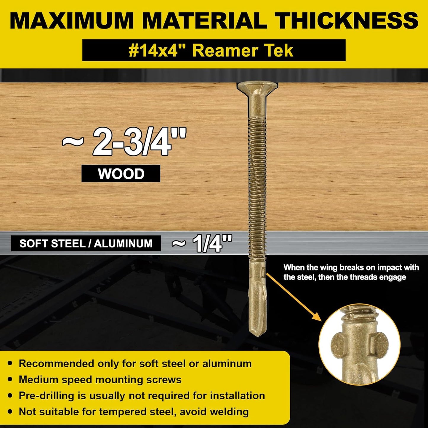 FMhotu #14 x 4" Trailer Deck Screws, Self-Tapping Sheet Wood Metal Screw, T25 Star Bits Reamer Tek Screws for Trailers, for Attaching Wood to Steel