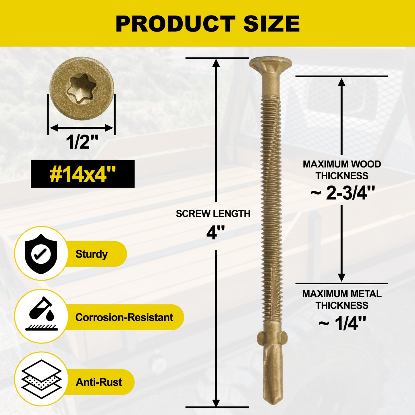 FMhotu #14 x 4" Trailer Deck Screws, Self-Tapping Sheet Wood Metal Screw, T25 Star Bits Reamer Tek Screws for Trailers, for Attaching Wood to Steel