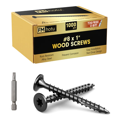 #8 x 1" Deck Screws, Star Drive Wood Screws, Rust Resistant Timber Screws for Timber/Log/Landscaping Wood, T20 Star Bit Included, Black