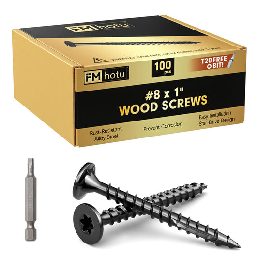 #8 x 1" Deck Screws, Star Drive Wood Screws, Rust Resistant Timber Screws for Timber/Log/Landscaping Wood, T20 Star Bit Included, Black