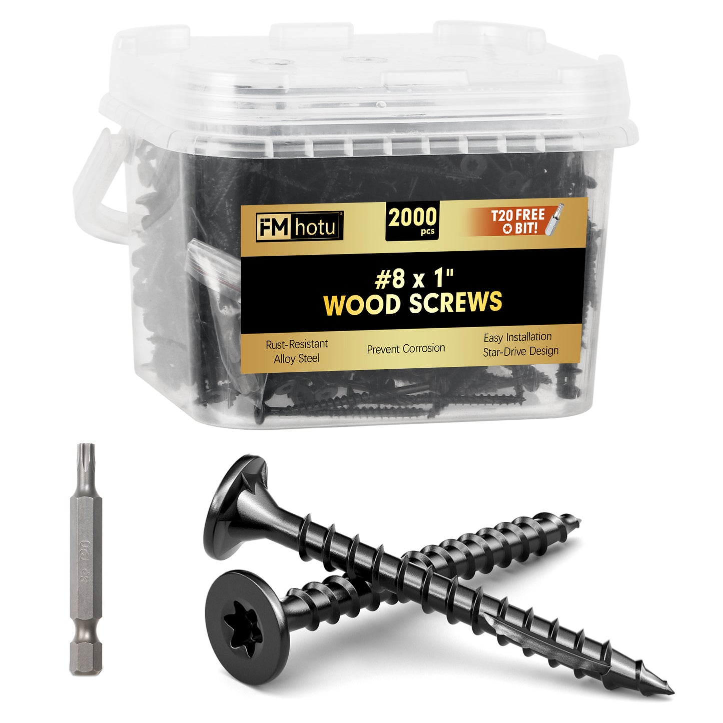 #8 x 1" Deck Screws, Star Drive Wood Screws, Rust Resistant Timber Screws for Timber/Log/Landscaping Wood, T20 Star Bit Included, Black