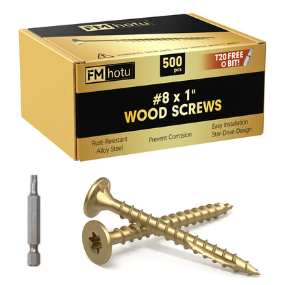 #8 x 1" Deck Screws, Star Drive Wood Screws, Rust Resistant Timber Screws for Timber/Log/Landscaping Wood, T20 Star Bit Included, Gold
