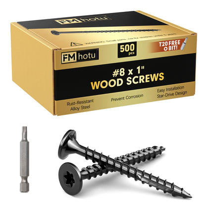 #8 x 1" Deck Screws, Star Drive Wood Screws, Rust Resistant Timber Screws for Timber/Log/Landscaping Wood, T20 Star Bit Included, Black