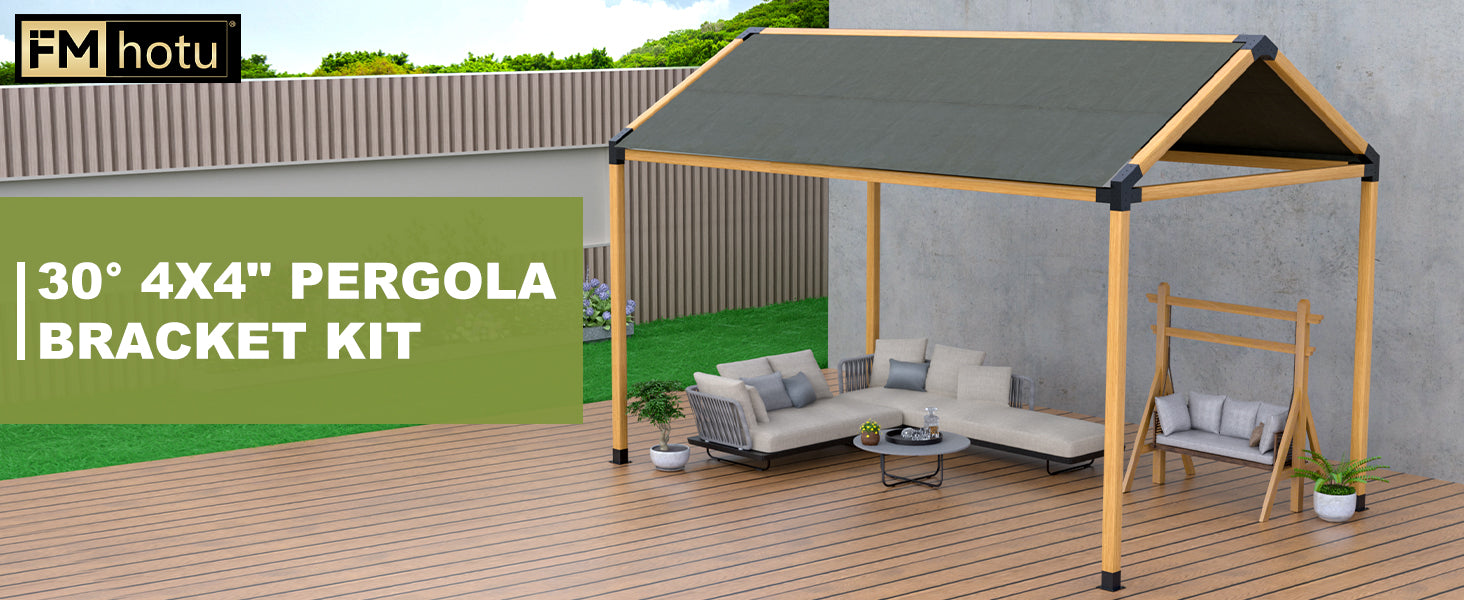 Pergola Kit, 30° Slanted Roof Bracket Set, Roof Wall Mount Extension Bracket Kit,4