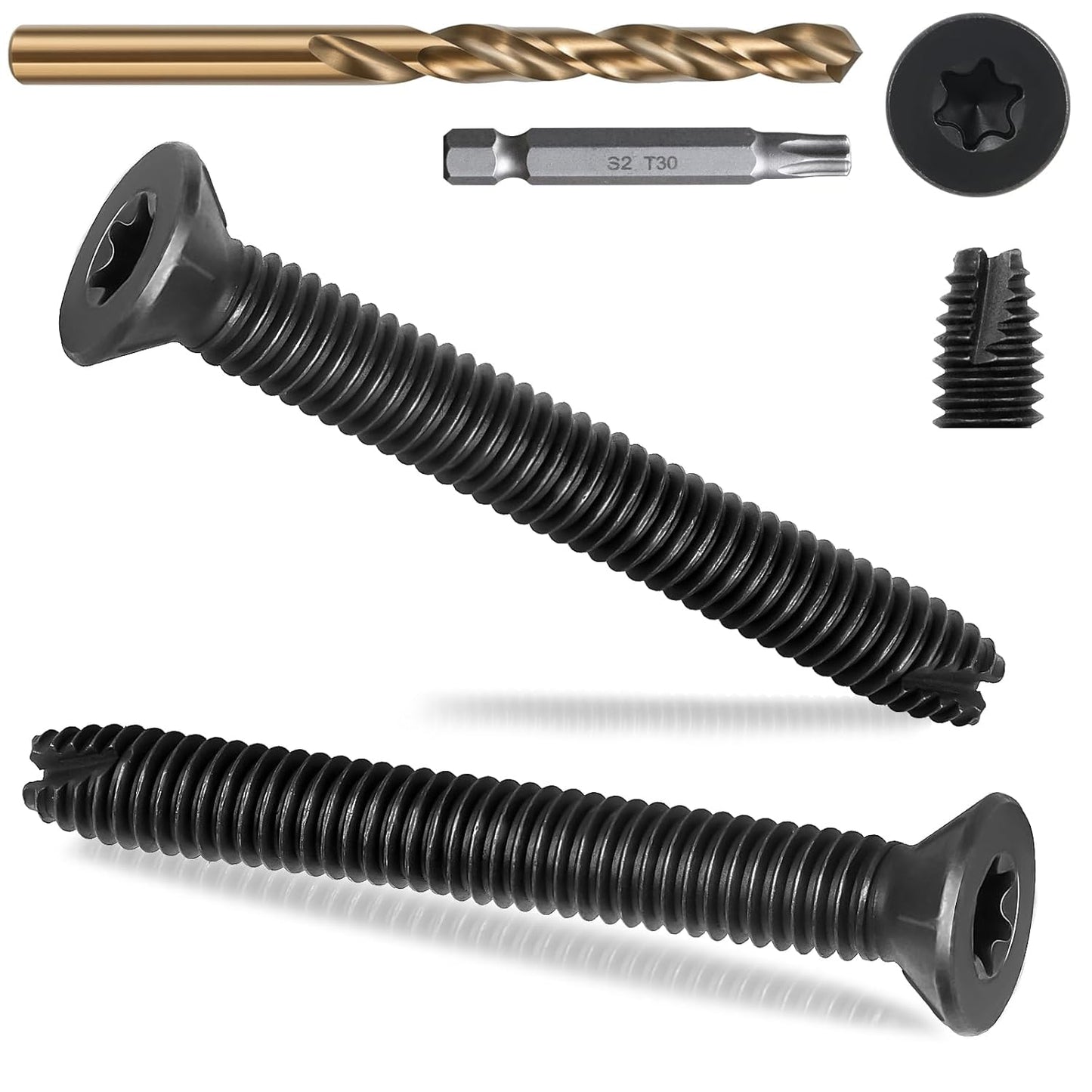 1/4-20 x 2 Flat Head Thread Cutting Self Drilling Deck Screws, Type 7, Star Drive T-30, Steel Floorboard Thread Cutting Screws for Wood & Metal