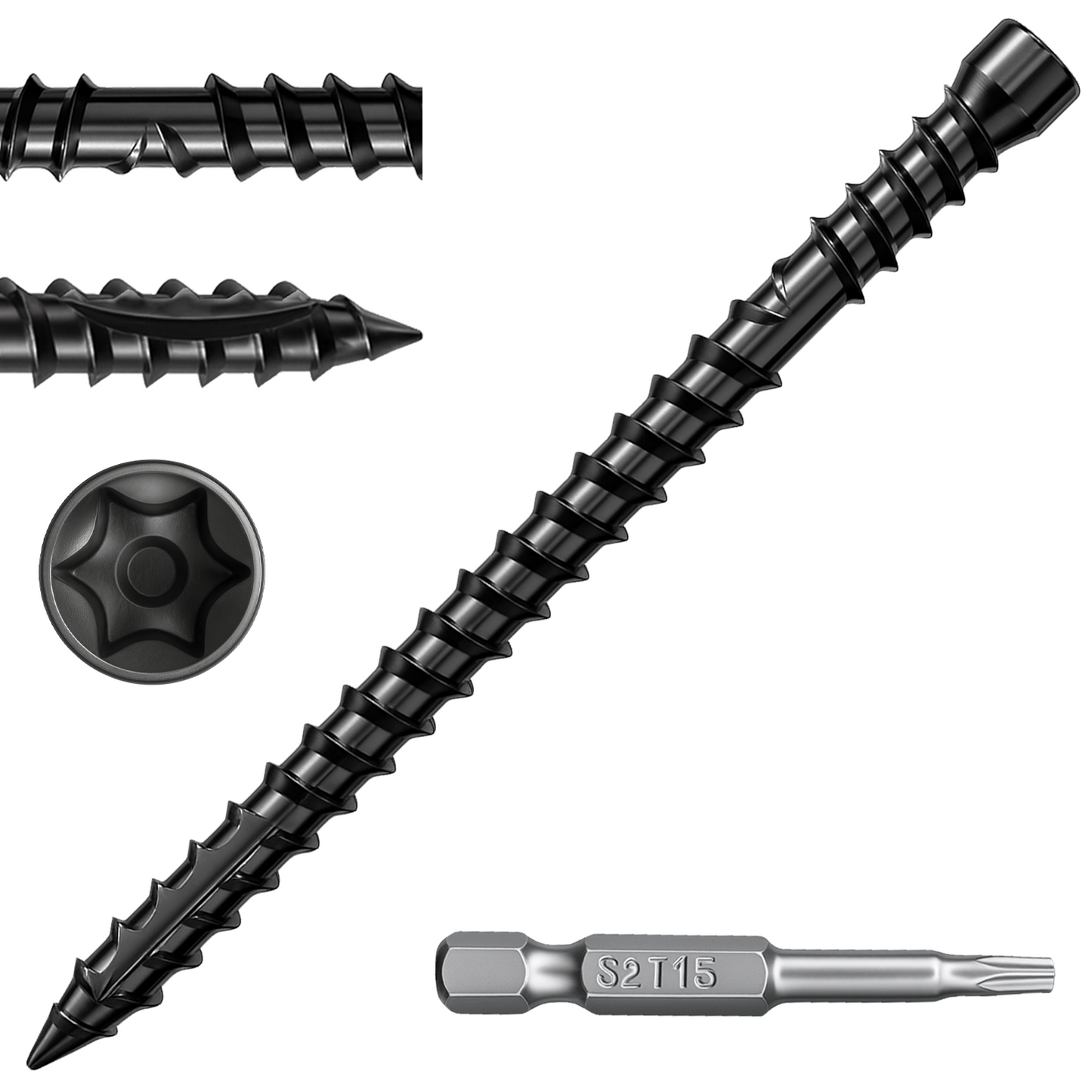FMhotu #10 x 2-3/4" Hidden Deck Screws, Star Drive Countersunk Wood Screws, Rust Resistant Timber Screws, T15 Star Bit Included, Black