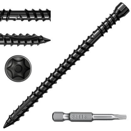 FMhotu #10 x 2-3/4" Hidden Deck Screws, Star Drive Countersunk Wood Screws, Rust Resistant Timber Screws, T15 Star Bit Included, Black