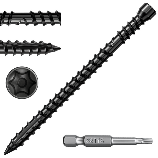 FMhotu #10 x 1-7/8" Hidden Deck Screws, Star Drive Countersunk Wood Screws, Rust Resistant Timber Screws, T15 Star Bit Included, Black