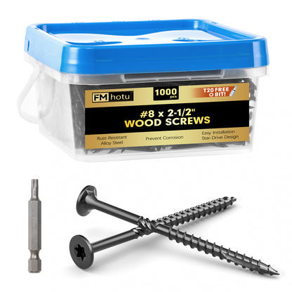 #8 x 2-1/2" Deck Screws, Star Drive Wood Screws, Rust Resistant Timber Screws for Timber/Log/Landscaping Wood, T20 Star Bit Included, Black