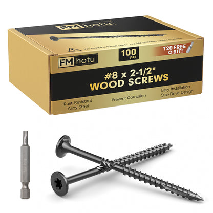 #8 x 2-1/2" Deck Screws, Star Drive Wood Screws, Rust Resistant Timber Screws for Timber/Log/Landscaping Wood, T20 Star Bit Included, Black