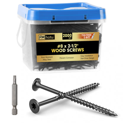 #8 x 2-1/2" Deck Screws, Star Drive Wood Screws, Rust Resistant Timber Screws for Timber/Log/Landscaping Wood, T20 Star Bit Included, Black