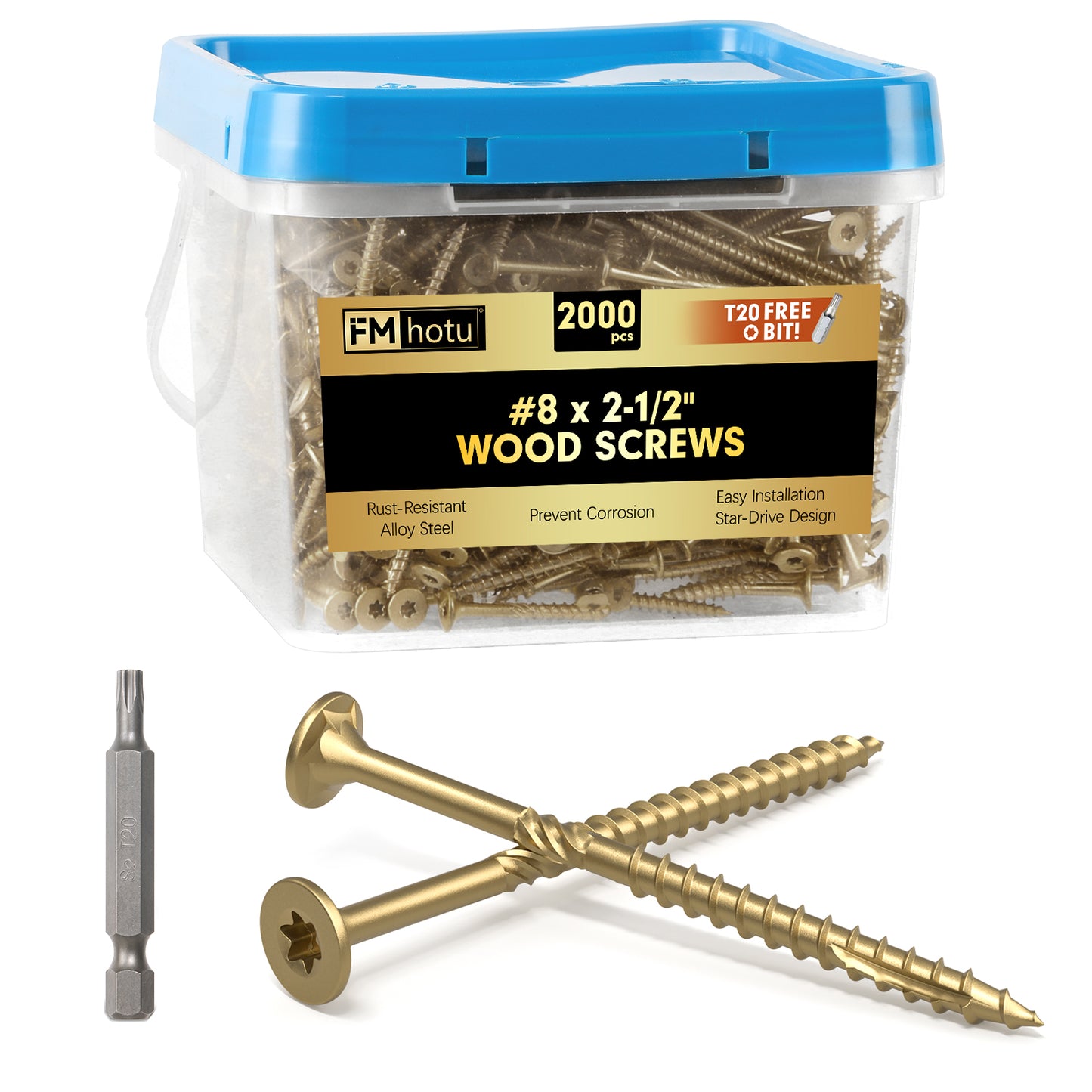 #8 x 2-1/2" Deck Screws, Star Drive Wood Screws, Rust Resistant Timber Screws for Timber/Log/Landscaping Wood, T20 Star Bit Included, Gold