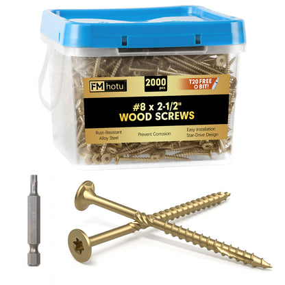 #8 x 2-1/2" Deck Screws, Star Drive Wood Screws, Rust Resistant Timber Screws for Timber/Log/Landscaping Wood, T20 Star Bit Included, Gold