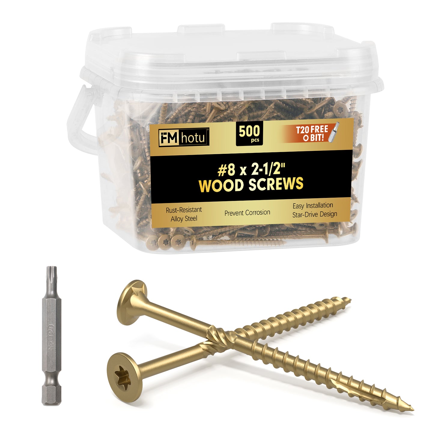 #8 x 2-1/2" Deck Screws, Star Drive Wood Screws, Rust Resistant Timber Screws for Timber/Log/Landscaping Wood, T20 Star Bit Included, Gold