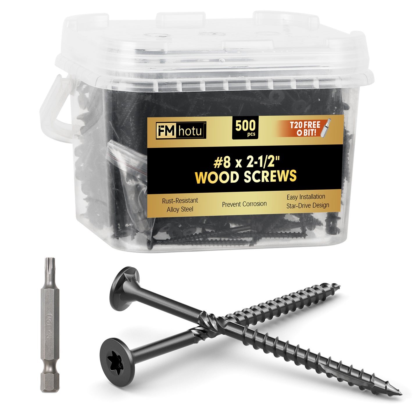 #8 x 2-1/2" Deck Screws, Star Drive Wood Screws, Rust Resistant Timber Screws for Timber/Log/Landscaping Wood, T20 Star Bit Included, Black