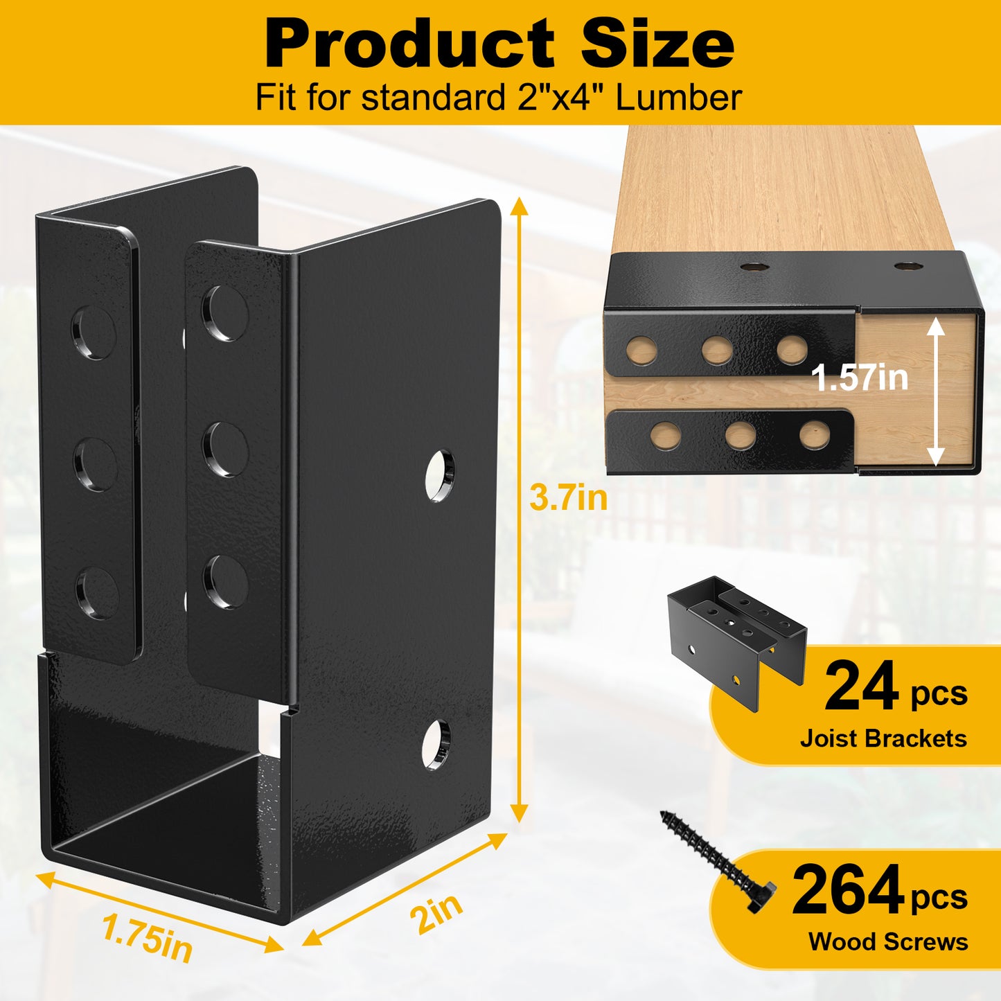 FMhotu Concealed Joist Hanger, 2"x4" Outdoor Concealed-Flange Joist Bracket with Screws, Q235B Steel Powder Coated Concealed Mount Light Joist Hangers for 2"x4" Beam, Swing, Handrail, Fence
