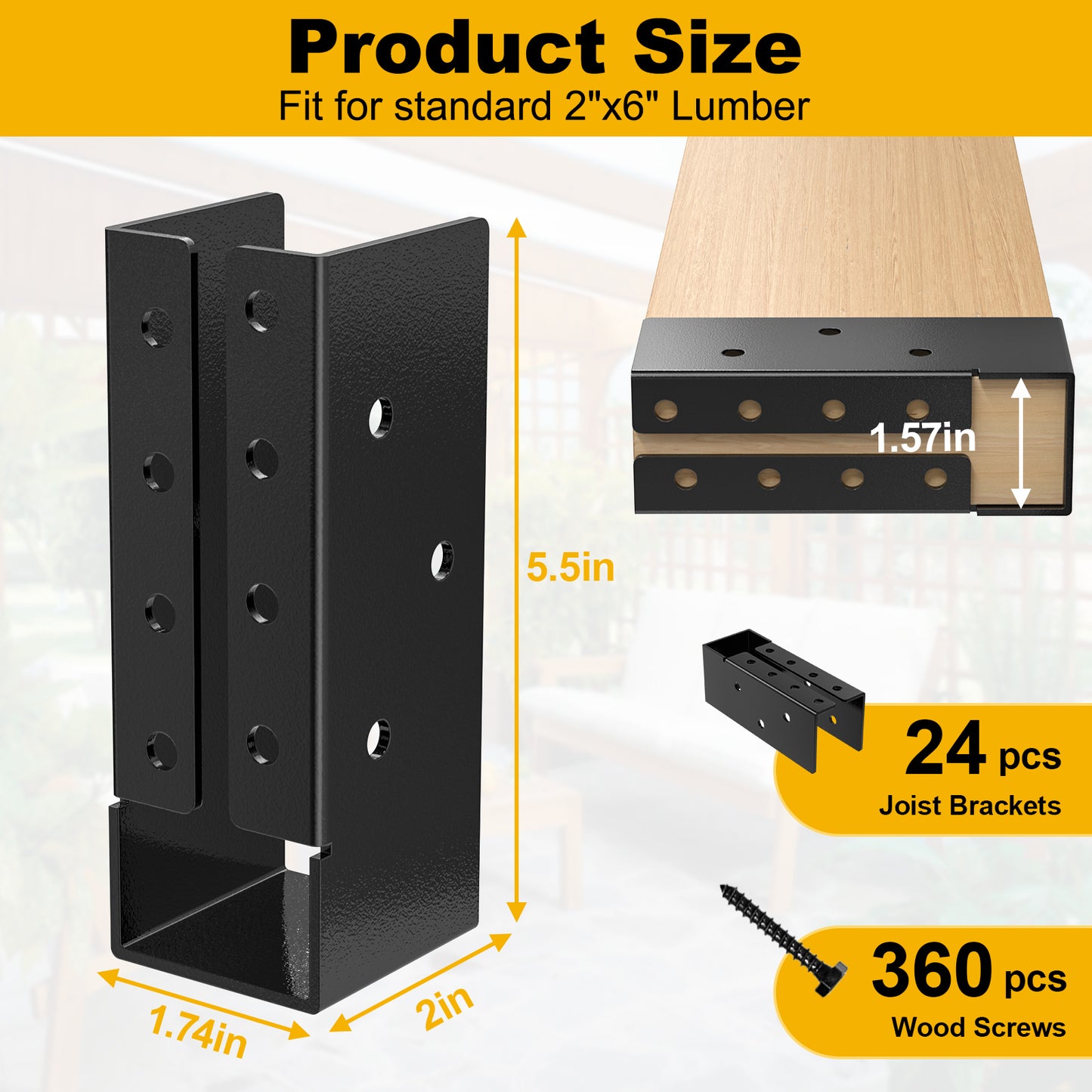 FMhotu Concealed Joist Hanger, 2"x6" Outdoor Concealed-Flange Joist Bracket with Screws, Q235B Steel Powder Coated Concealed Mount Light Joist Hangers for 2"x6" Beam, Swing, Handrail, Fence